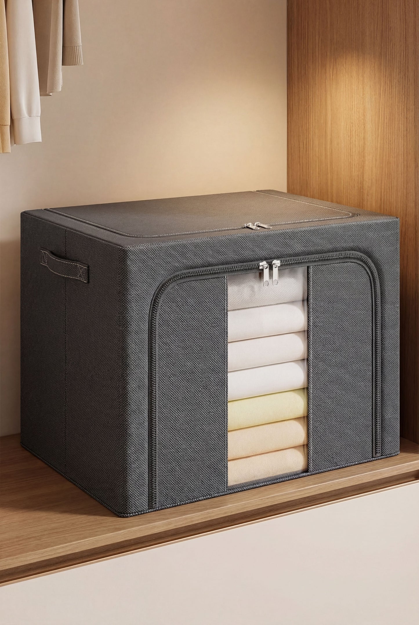 66L Foldable Fabric Storage Bin - Dark Gray with Clear Window