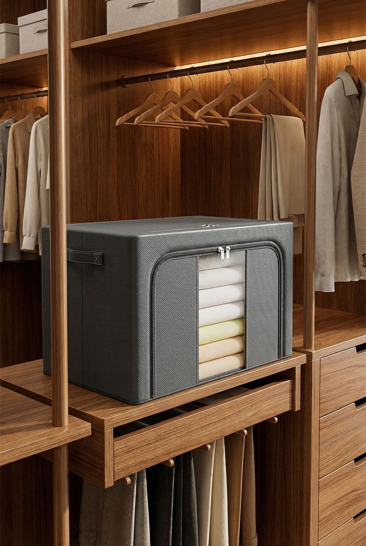 66L Foldable Fabric Storage Bin - Dark Gray with Clear Window