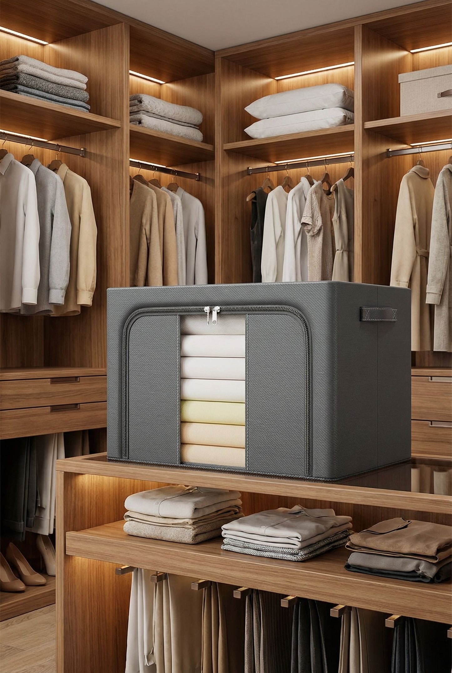 66L Foldable Fabric Storage Bin - Dark Gray with Clear Window