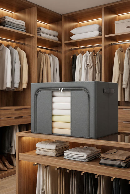 66L Foldable Fabric Storage Bin - Dark Gray with Clear Window