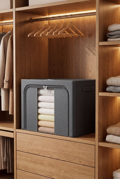 66L Foldable Fabric Storage Bin - Dark Gray with Clear Window