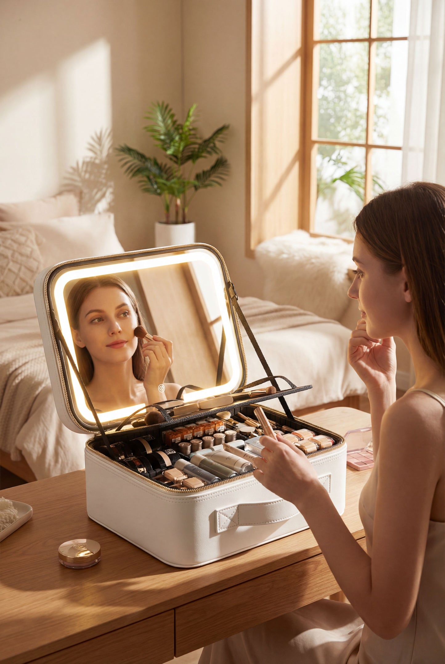 LED-Lit Makeup Case with Mirror - Portable Organizer for Travel