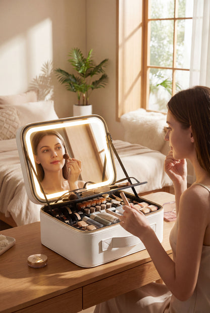 LED-Lit Makeup Case with Mirror - Portable Organizer for Travel