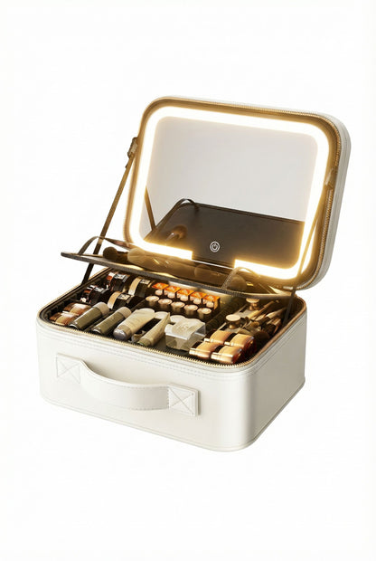 LED-Lit Makeup Case with Mirror - Portable Organizer for Travel