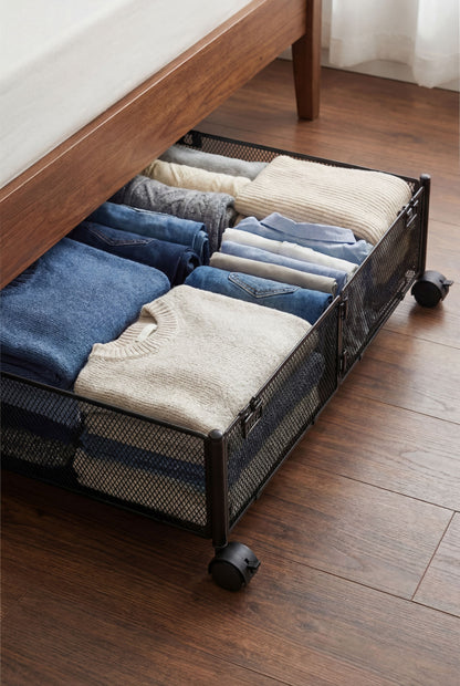 Extendable Under Bed Storage - Rolling Metal Mesh Bin