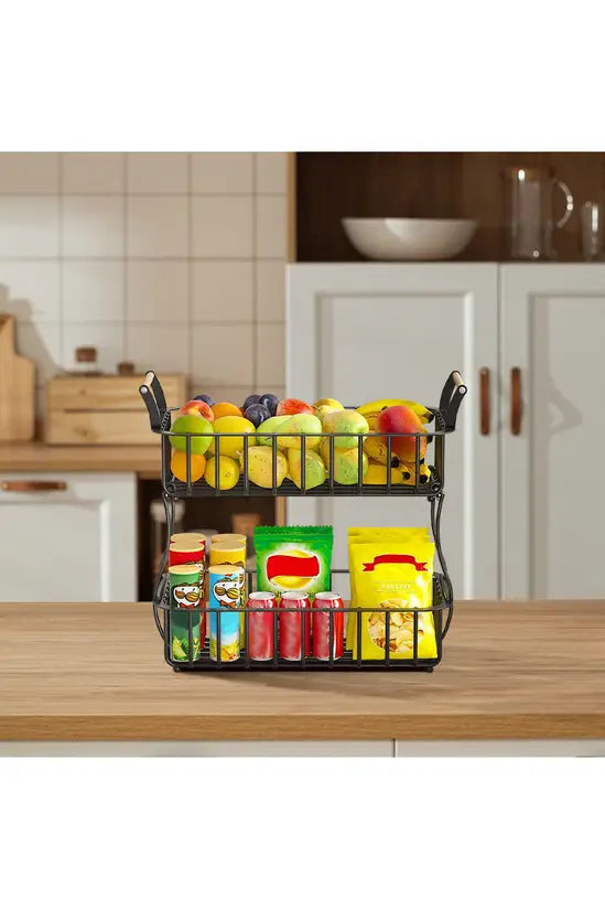 2 Tier Wire Detachable Fruit Vegetable Basket Widely Used Storage Rack Organizer Bathroom Kitchen
