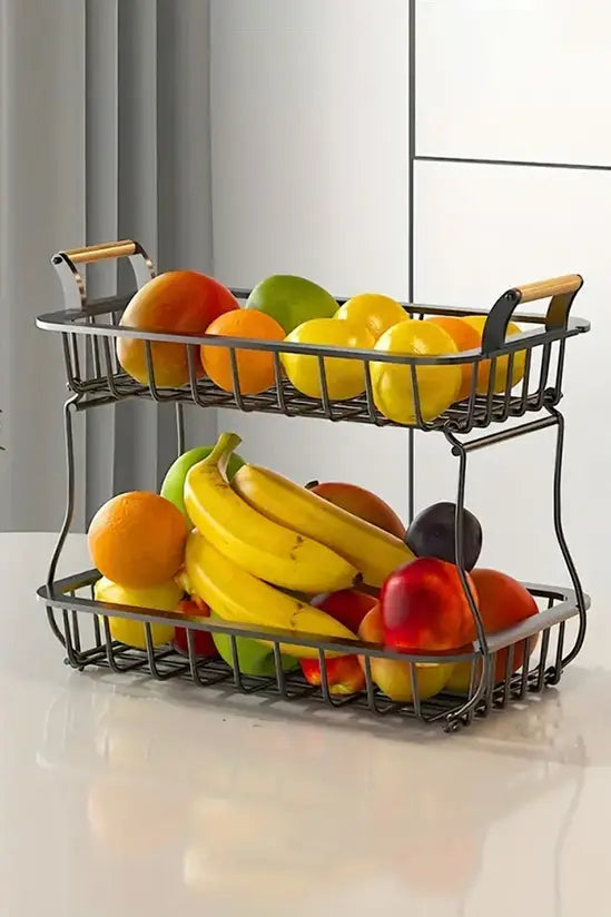 2 Tier Wire Detachable Fruit Vegetable Basket Widely Used Storage Rack Organizer Bathroom Kitchen
