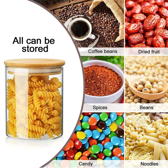 10-Pack Glass Storage Jars with Bamboo Lids, Airtight Glass Canisters for Spices, Tea, Coffee Beans & Dry Food, Kitchen Pantry Organiser