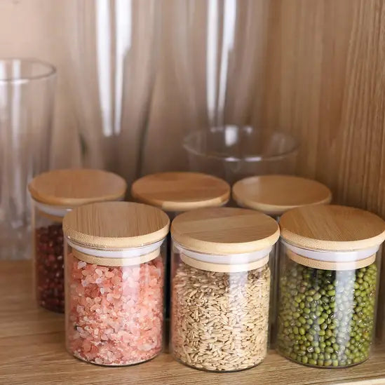 10-Pack Glass Storage Jars with Bamboo Lids, Airtight Glass Canisters for Spices, Tea, Coffee Beans & Dry Food, Kitchen Pantry Organiser