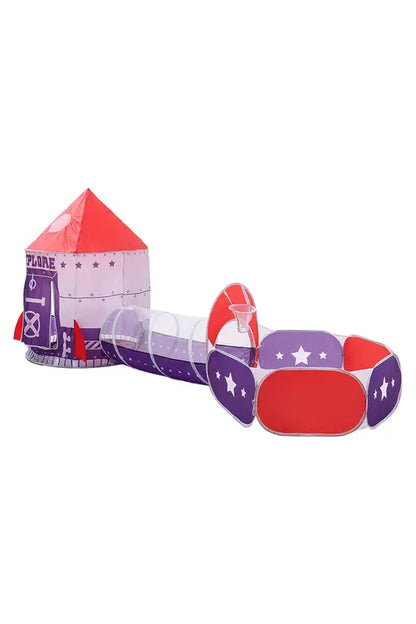 3-in-1 Space Rocket Kids Play Tent Set with Tunnel & Ball Pit, Pop-Up Indoor/Outdoor Playhouse with Carry Bag