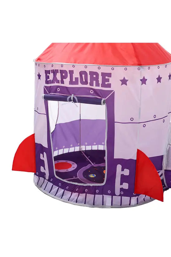 3-in-1 Space Rocket Kids Play Tent Set with Tunnel & Ball Pit, Pop-Up Indoor/Outdoor Playhouse with Carry Bag