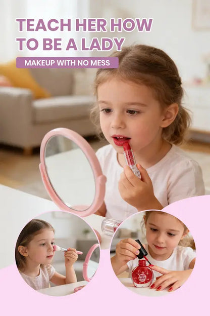 Kids Washable Makeup Kit for Girls, 40-Piece Princess Cosmetic Toy Set with Case, Safe Non-Toxic Beauty Playset, Birthday Gift for Little Girls