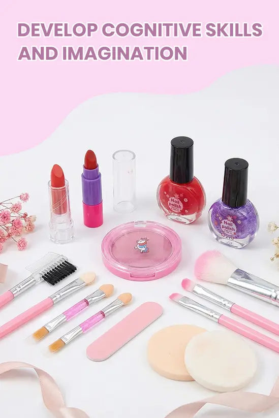 Kids Washable Makeup Kit for Girls, 40-Piece Princess Cosmetic Toy Set with Case, Safe Non-Toxic Beauty Playset, Birthday Gift for Little Girls