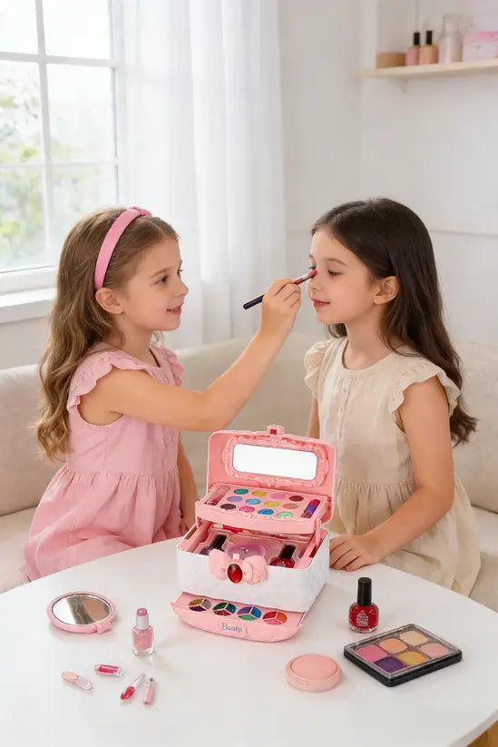 Kids Washable Makeup Kit for Girls, 40-Piece Princess Cosmetic Toy Set with Case, Safe Non-Toxic Beauty Playset, Birthday Gift for Little Girls