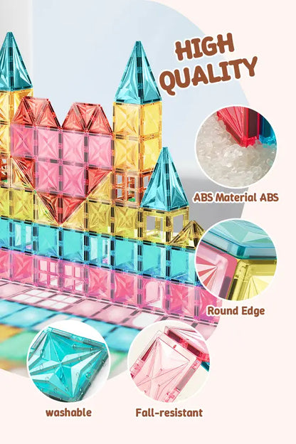 42PCS Magnetic Tiles Building Blocks Set, STEM Educational 3D Magnet Construction Toy for Kids, Creativity & Brain Development Gift for Boys & Girls