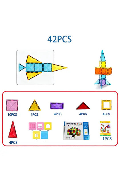 42PCS Magnetic Tiles Building Blocks Set, STEM Educational 3D Magnet Construction Toy for Kids, Creativity & Brain Development Gift for Boys & Girls