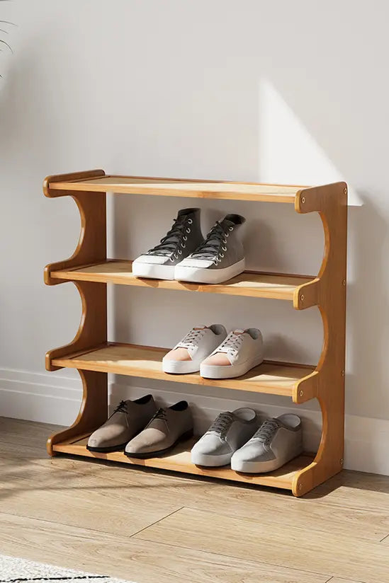 3/4/5 Tier Bamboo Shoe Rack, Compact Freestanding Shoe Storage Organiser, Slim Shoe Shelf for Hallway, Entryway & Small Spaces