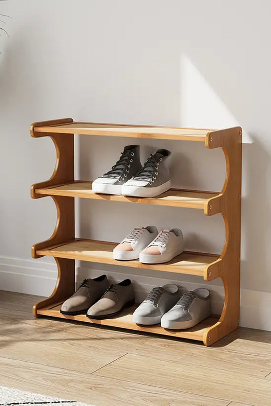 3/4/5 Tier Bamboo Shoe Rack, Compact Freestanding Shoe Storage Organiser, Slim Shoe Shelf for Hallway, Entryway & Small Spaces