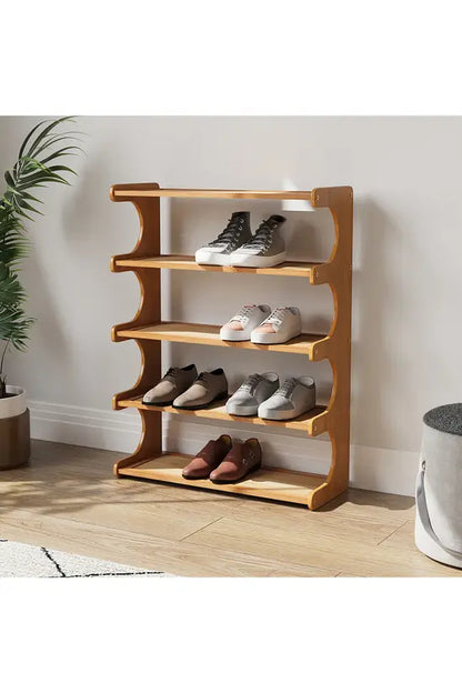 3/4/5 Tier Bamboo Shoe Rack, Compact Freestanding Shoe Storage Organiser, Slim Shoe Shelf for Hallway, Entryway & Small Spaces