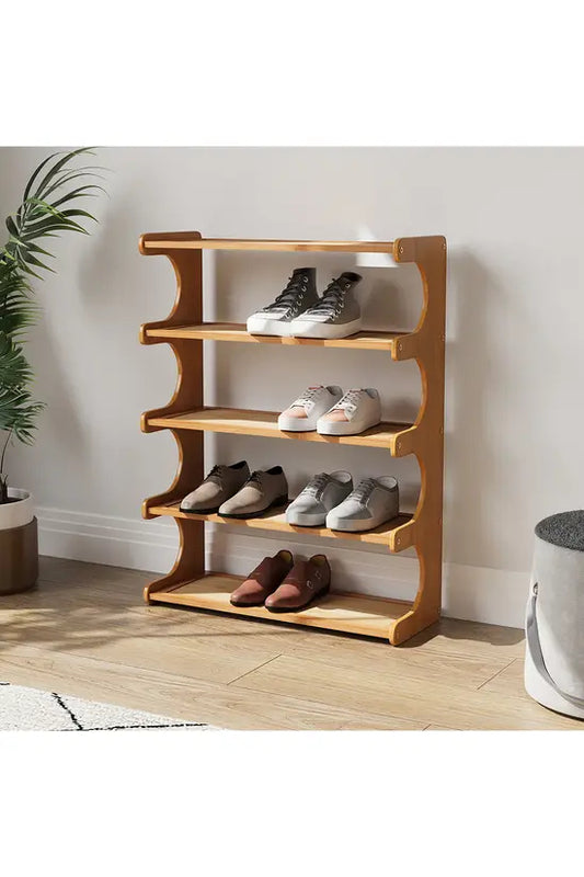 3/4/5 Tier Bamboo Shoe Rack, Compact Freestanding Shoe Storage Organiser, Slim Shoe Shelf for Hallway, Entryway & Small Spaces