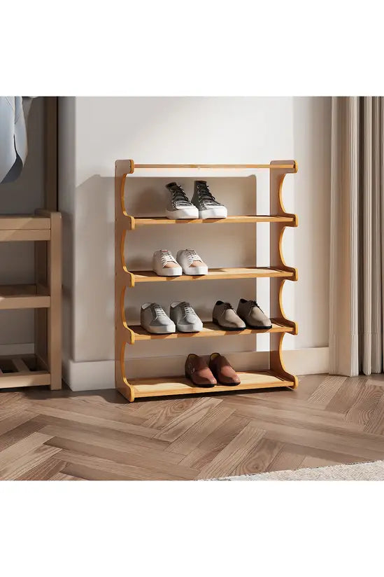 3/4/5 Tier Bamboo Shoe Rack, Compact Freestanding Shoe Storage Organiser, Slim Shoe Shelf for Hallway, Entryway & Small Spaces