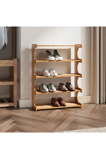 3/4/5 Tier Bamboo Shoe Rack, Compact Freestanding Shoe Storage Organiser, Slim Shoe Shelf for Hallway, Entryway & Small Spaces