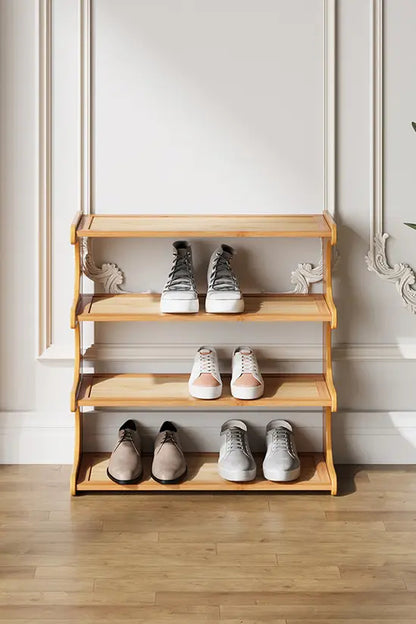 3/4/5 Tier Bamboo Shoe Rack, Compact Freestanding Shoe Storage Organiser, Slim Shoe Shelf for Hallway, Entryway & Small Spaces