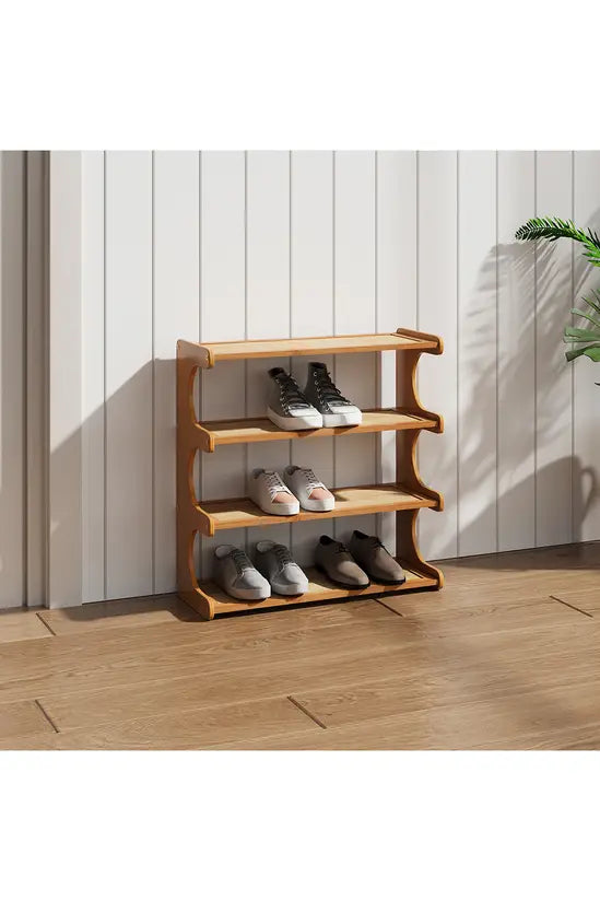 3/4/5 Tier Bamboo Shoe Rack, Compact Freestanding Shoe Storage Organiser, Slim Shoe Shelf for Hallway, Entryway & Small Spaces