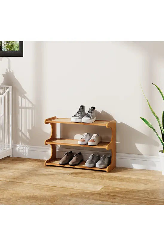 3/4/5 Tier Bamboo Shoe Rack, Compact Freestanding Shoe Storage Organiser, Slim Shoe Shelf for Hallway, Entryway & Small Spaces