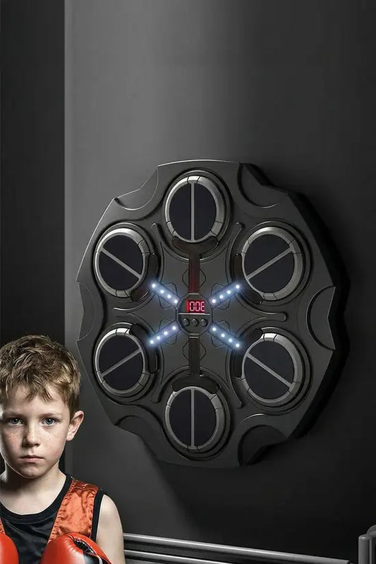 Music Boxing Machine with LED Lights & Bluetooth, Wall Mounted Punching Game with Gloves, 6-Target, for Kids & Adults
