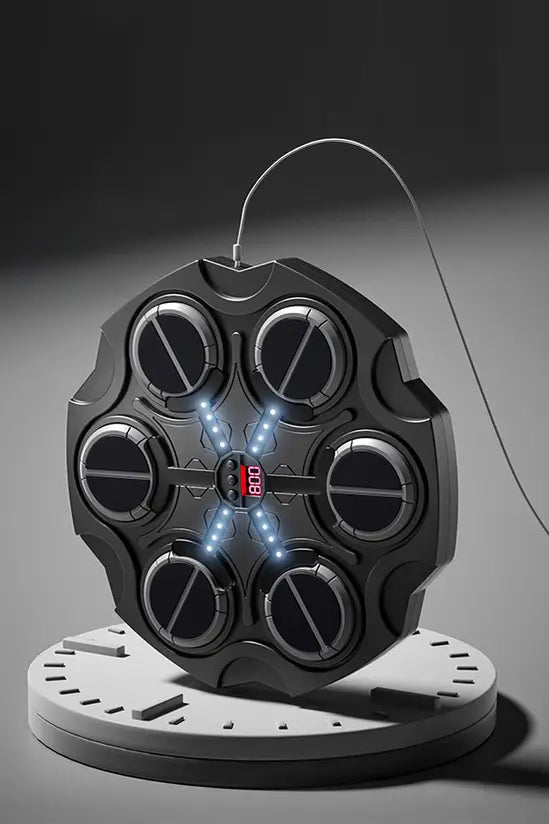 Music Boxing Machine with LED Lights & Bluetooth, Wall Mounted Punching Game with Gloves, 6-Target, for Kids & Adults