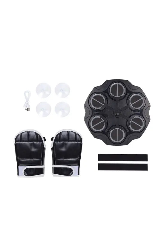 Music Boxing Machine with LED Lights & Bluetooth, Wall Mounted Punching Game with Gloves, 6-Target, for Kids & Adults