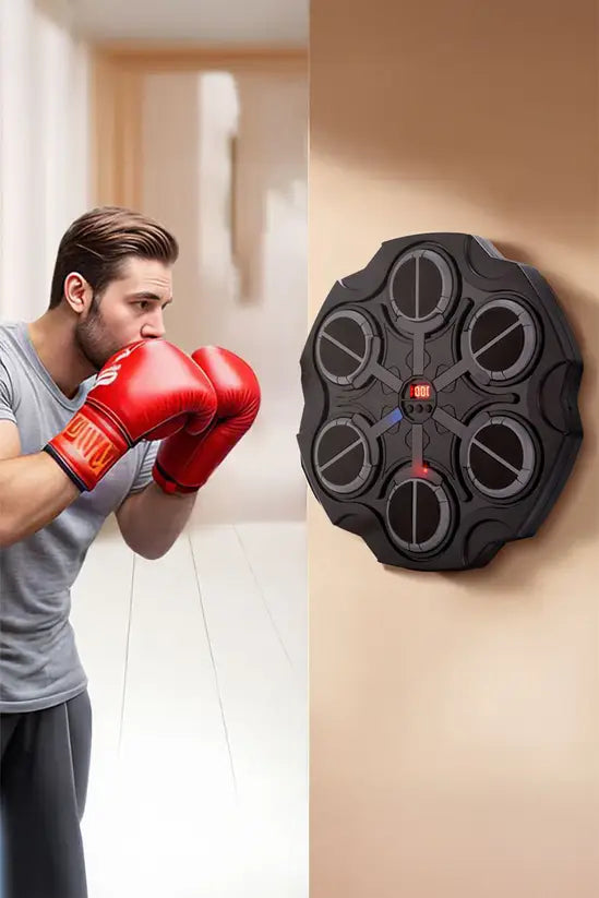 Music Boxing Machine with LED Lights & Bluetooth, Wall Mounted Punching Game with Gloves, 6-Target, for Kids & Adults