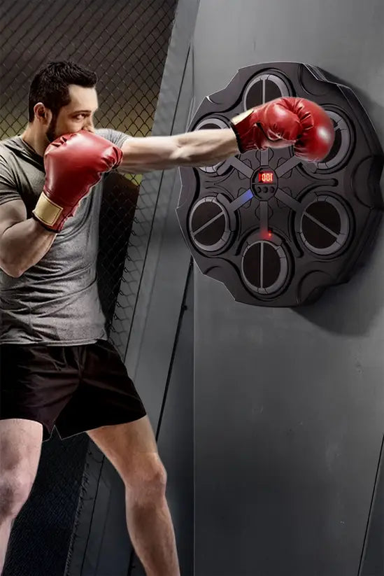 Music Boxing Machine with LED Lights & Bluetooth, Wall Mounted Punching Game with Gloves, 6-Target, for Kids & Adults