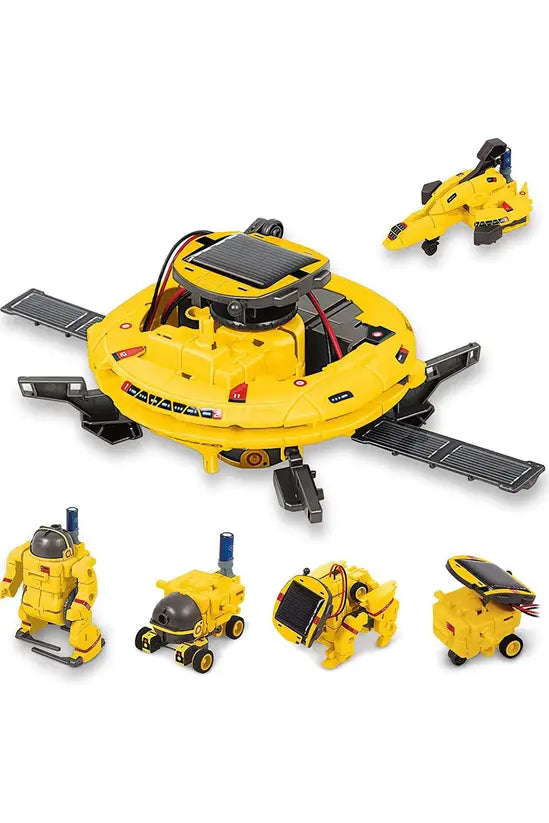 6-in-1 Solar Space Robot Building Kit, STEM Educational DIY Science Toy for Kids, Solar & Battery Powered Space Fleet Construction Set