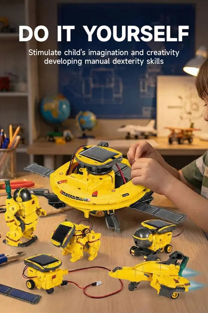 6-in-1 Solar Space Robot Building Kit, STEM Educational DIY Science Toy for Kids, Solar & Battery Powered Space Fleet Construction Set
