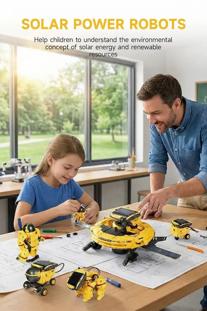 6-in-1 Solar Space Robot Building Kit, STEM Educational DIY Science Toy for Kids, Solar & Battery Powered Space Fleet Construction Set
