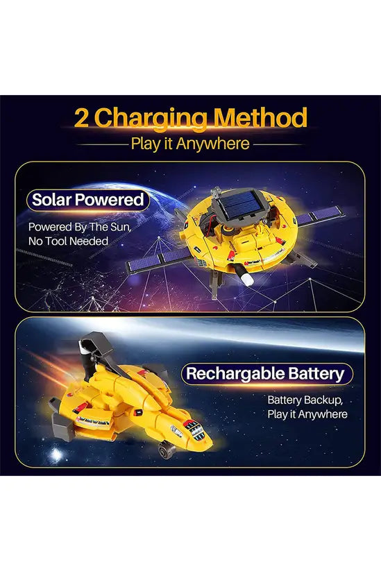 6-in-1 Solar Space Robot Building Kit, STEM Educational DIY Science Toy for Kids, Solar & Battery Powered Space Fleet Construction Set