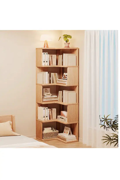 L-Shaped Corner Bookshelf, Natural Fir Wood 4/5/6 Tier Freestanding Storage Shelf, Space-Saving Bookcase for Living Room, Bedroom & Study