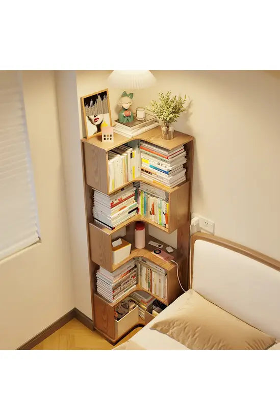 L-Shaped Corner Bookshelf, Natural Fir Wood 4/5/6 Tier Freestanding Storage Shelf, Space-Saving Bookcase for Living Room, Bedroom & Study