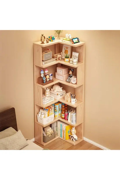 L-Shaped Corner Bookshelf, Natural Fir Wood 4/5/6 Tier Freestanding Storage Shelf, Space-Saving Bookcase for Living Room, Bedroom & Study