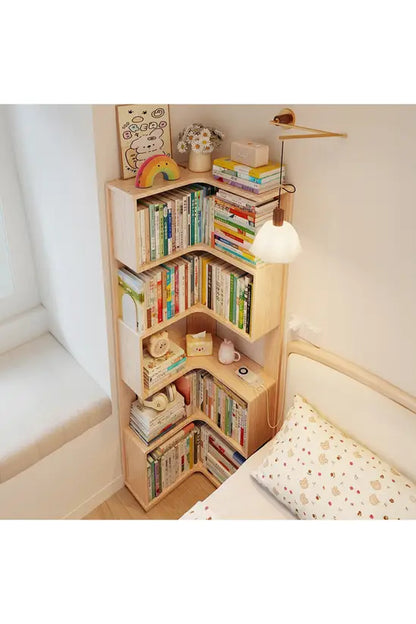 L-Shaped Corner Bookshelf, Natural Fir Wood 4/5/6 Tier Freestanding Storage Shelf, Space-Saving Bookcase for Living Room, Bedroom & Study