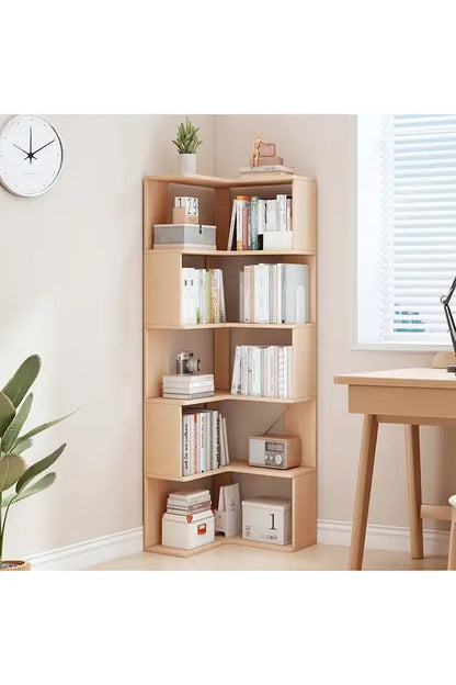 L-Shaped Corner Bookshelf, Natural Fir Wood 4/5/6 Tier Freestanding Storage Shelf, Space-Saving Bookcase for Living Room, Bedroom & Study