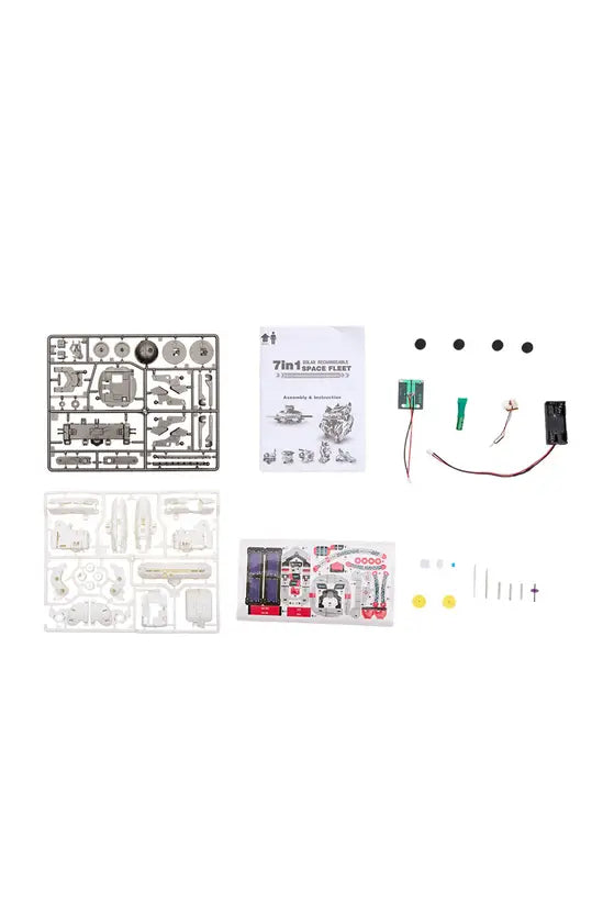 7-in-1 Solar Space Robot Building Kit, STEM Educational DIY Science Toy for Kids, Solar & Battery Powered Space Fleet Construction Set