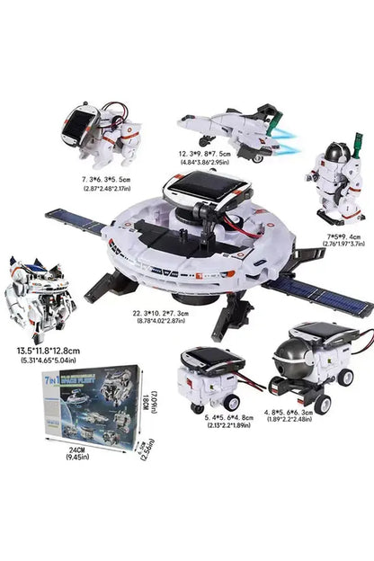 7-in-1 Solar Space Robot Building Kit, STEM Educational DIY Science Toy for Kids, Solar & Battery Powered Space Fleet Construction Set