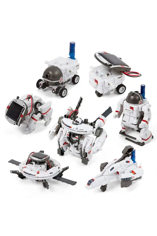 7-in-1 Solar Space Robot Building Kit, STEM Educational DIY Science Toy for Kids, Solar & Battery Powered Space Fleet Construction Set