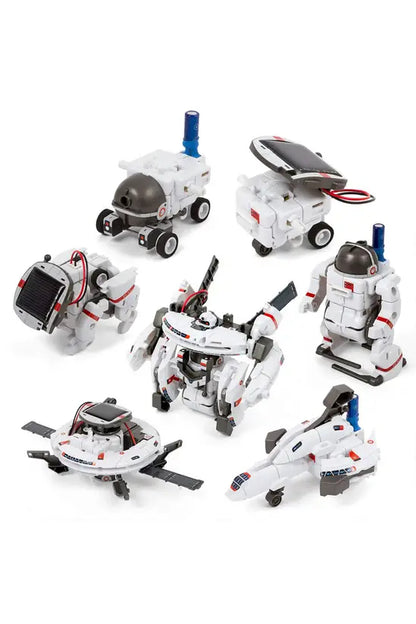 7-in-1 Solar Space Robot Building Kit, STEM Educational DIY Science Toy for Kids, Solar & Battery Powered Space Fleet Construction Set