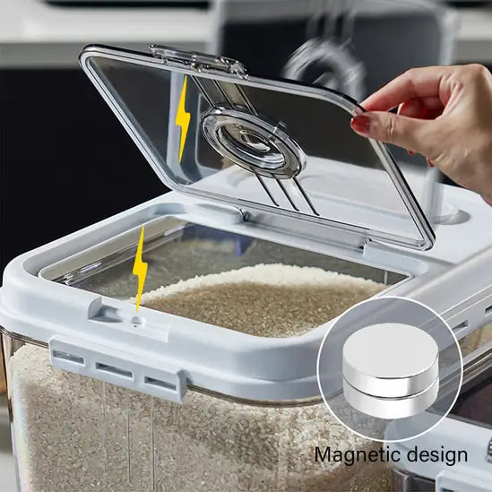 Airtight Rice Storage Container, 7.5kg/15kg Large Food Storage Bin with Lid, BPA-Free Grain Dispenser with Magnetic Flip-Top & Date Tracker for Kitchen Pantry