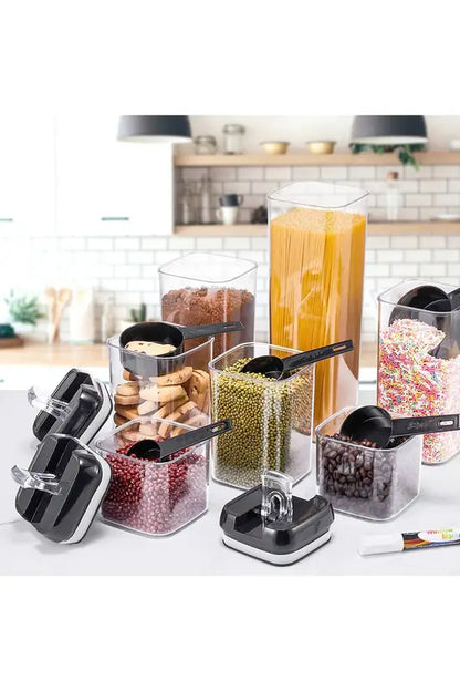 7Pcs Airtight Food Dry Grain Cereal Storage Containers 6.9L with Clasp Lids （0.5*2+0.8*2+1.2*2+1.9L）