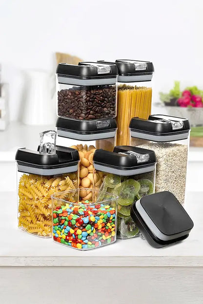 7Pcs Airtight Food Dry Grain Cereal Storage Containers 6.9L with Clasp Lids （0.5*2+0.8*2+1.2*2+1.9L）